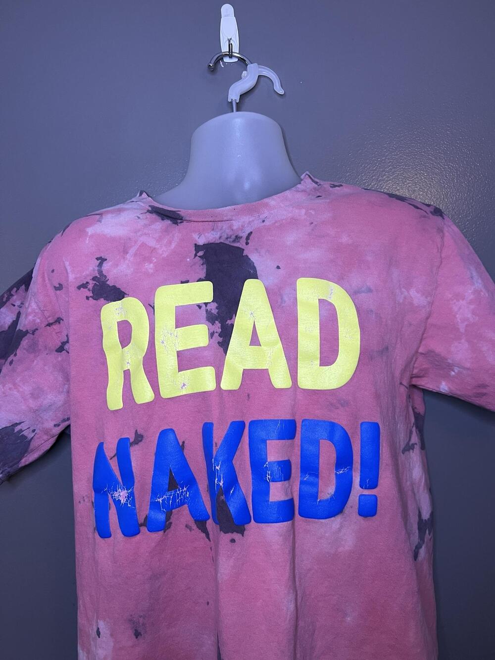 Read Naked Skim Milk Shirt Mens Medium Pink Tie Dye Graphic Tee Funny Book
